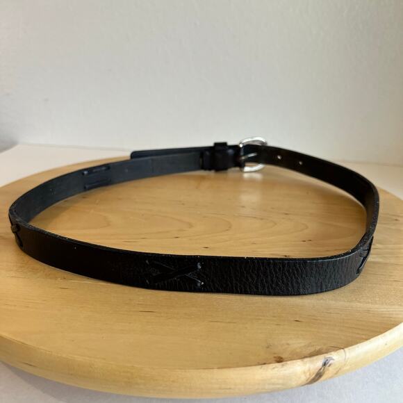 Ralph Lauren Black Genuine Leather Weaved Thin Skinny Silver Buckle Belt Size M main image 12